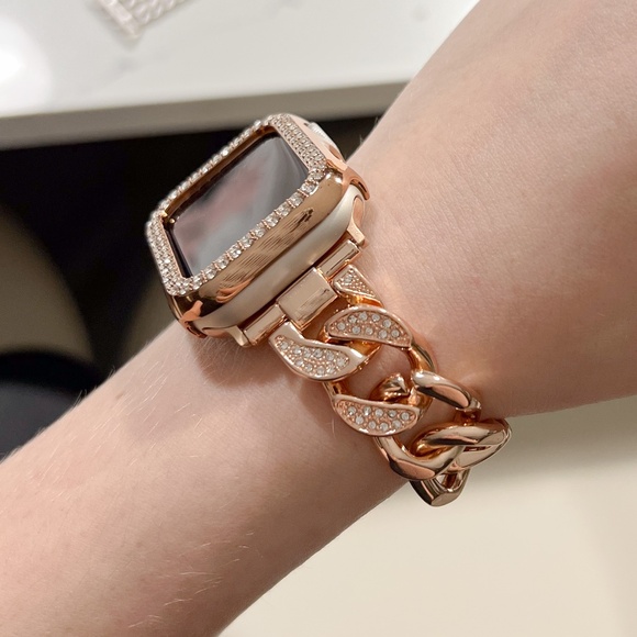 BOGO Rose Gold Crystal Cuban Apple Watch Band (38/40/41mm) - Picture 1 of 5